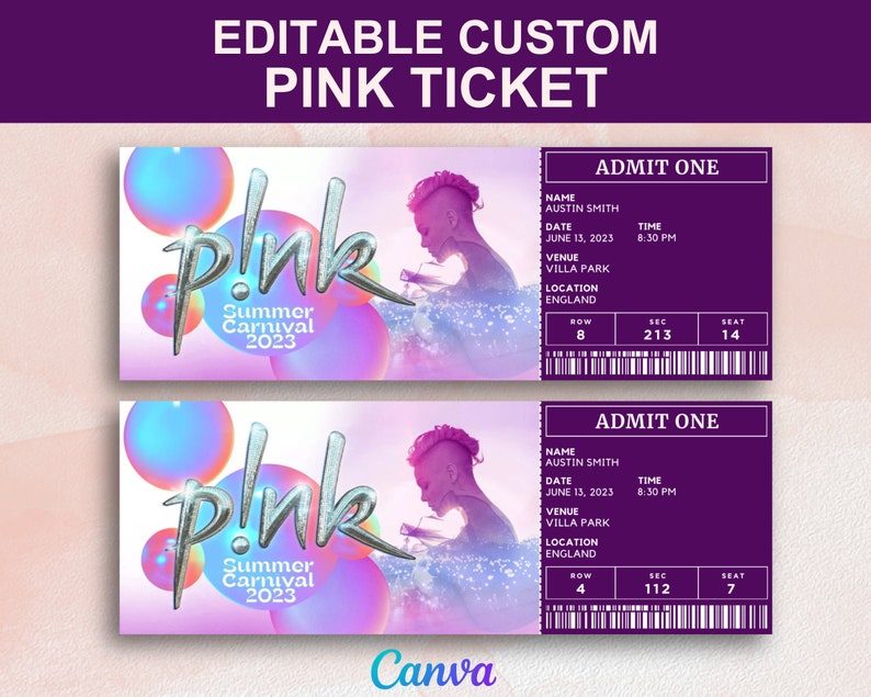 Editable Pink Concert Tour Ticket Summer Carnival 2023 2024 Etsy New