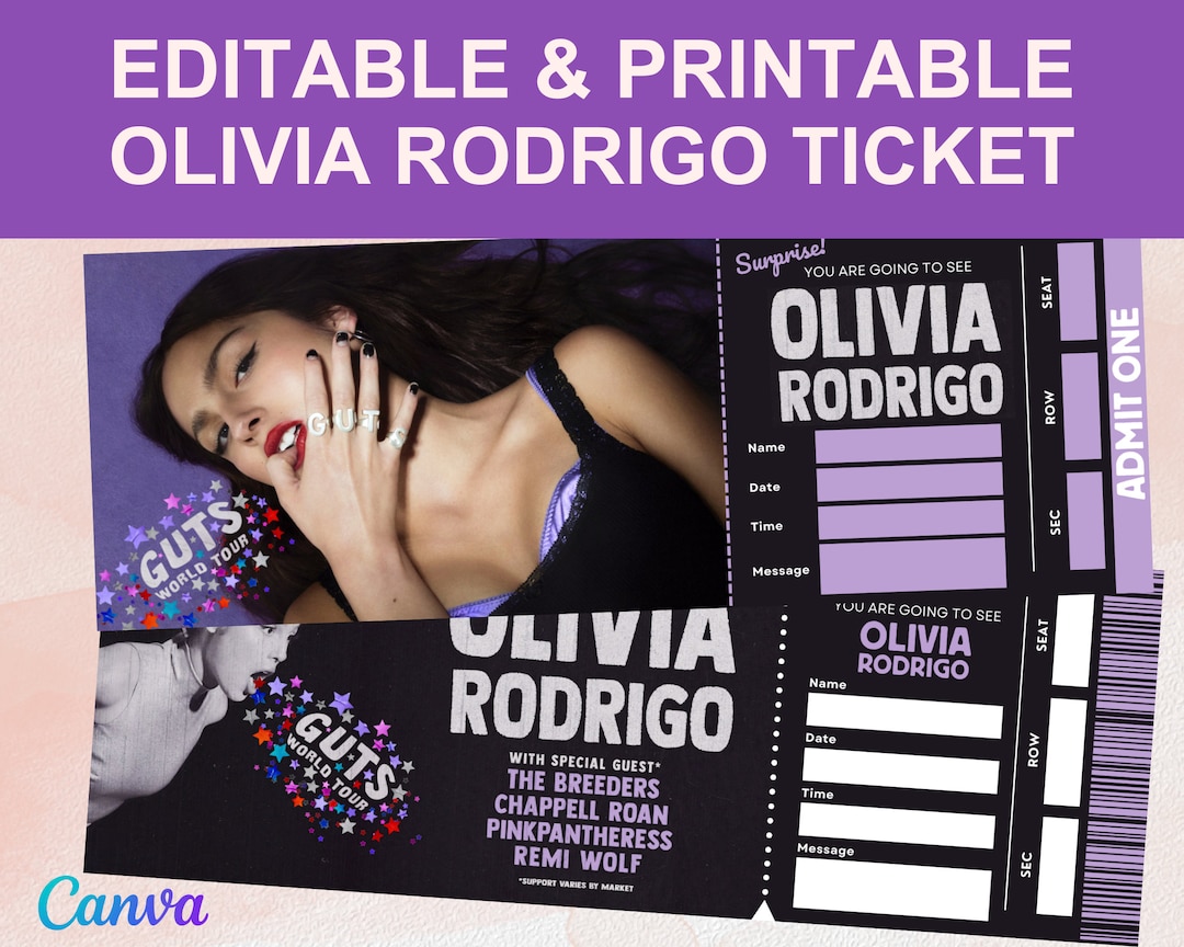 Editable Olivia Rodrigo Concert Ticket Guts Tour 2024 Olivia Etsy UK