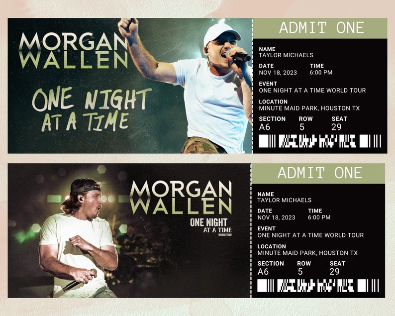 Editable Wallen Concert Ticket, One Night at A Time Tour 2023