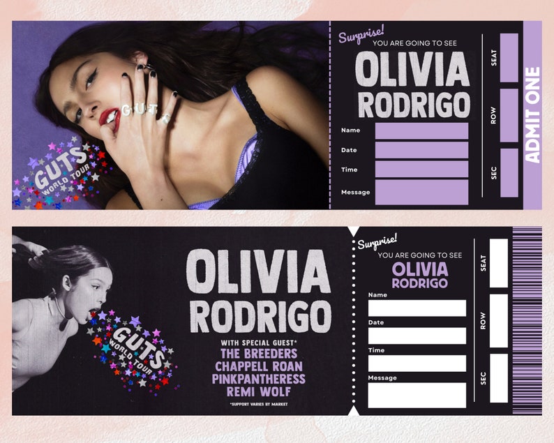 Editable Olivia Rodrigo Concert Ticket Guts Tour 2024 Olivia Etsy Ireland