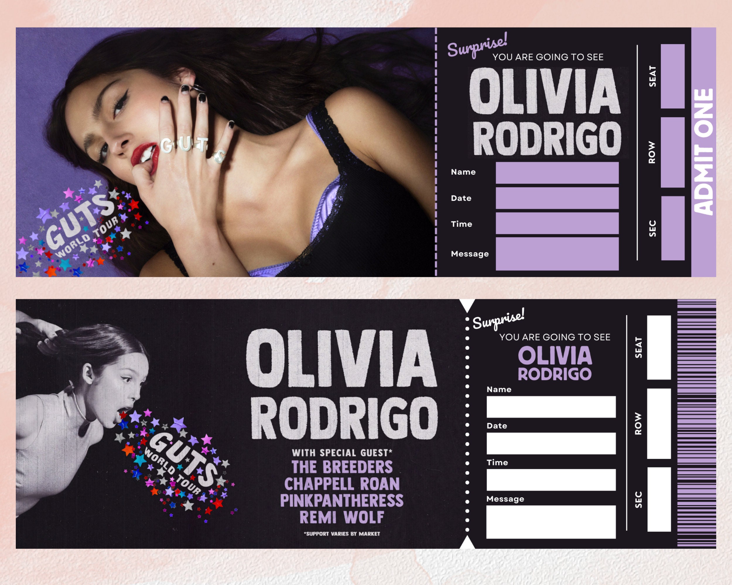 Editable Olivia Rodrigo Concert Ticket Guts Tour 2024 Olivia Etsy UK