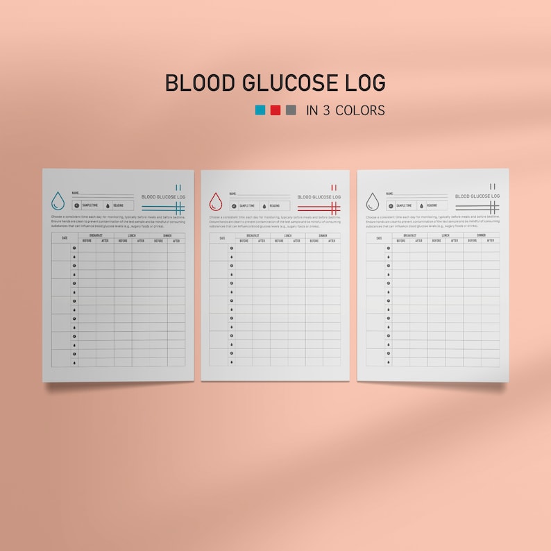 Blood Glucose Log, Sugar Monitor, Glucose Log Sheet - Instant Download ...