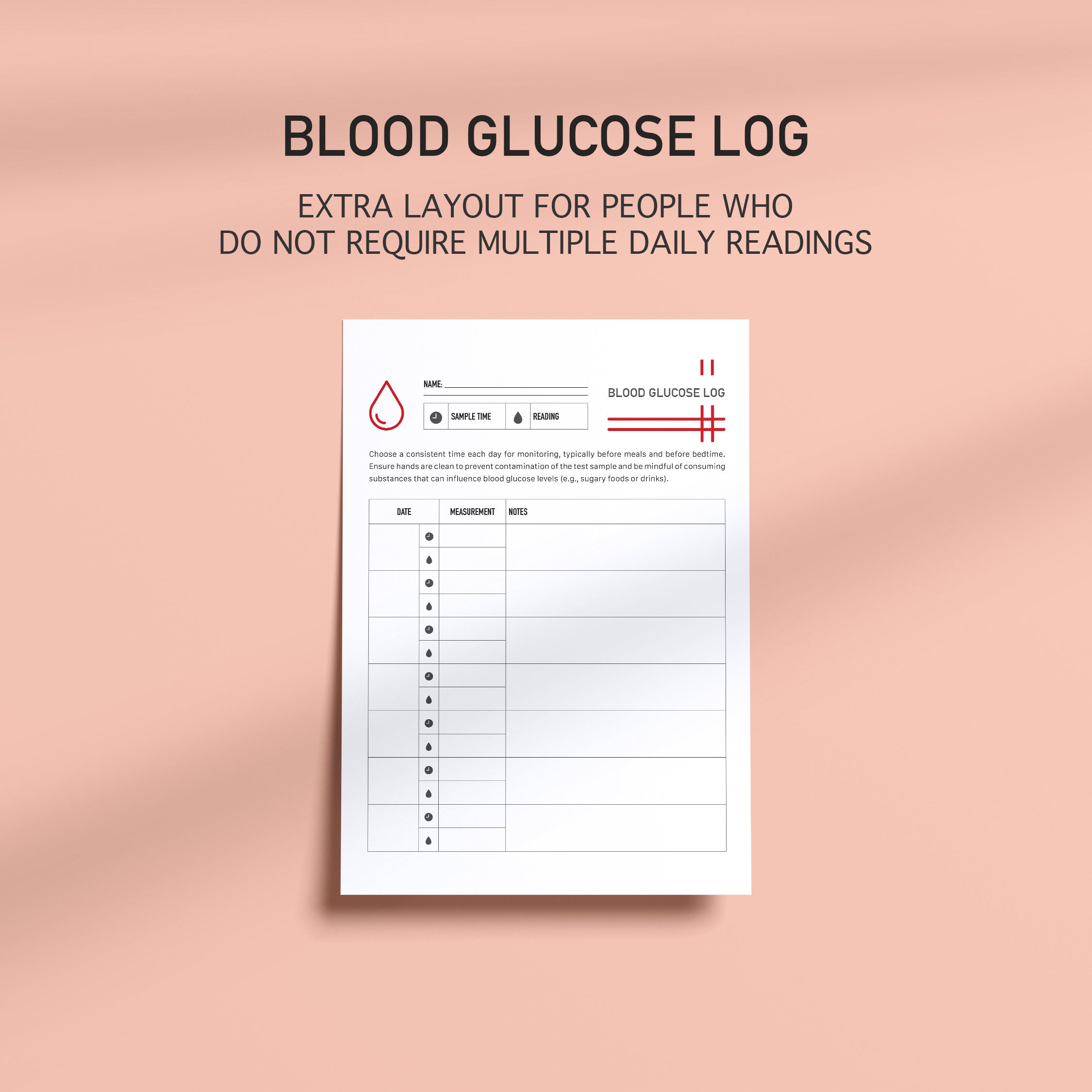 Blood Glucose Log, Sugar Monitor, Glucose Log Sheet - Instant Download ...