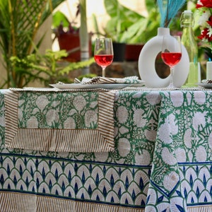 Vintage Cotton Block Print Tablecloth Rectangle/Square/Round Table Cloths With Runner/Napkins/Placemat Bohemian Party Table Cover.