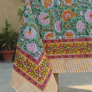 Rectangle/Square/Round Vintage Cotton Tablecloths With Runner/Napkins/Placemat Indian Block Print Table Cover Boho Party Table Decor. Pattern - 01