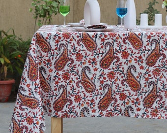 Unique paisley Tablecloth Rectangle/Square/Round With Runner/Napkins/Placemat Indian Block Print Vintage Cotton Table Covers.