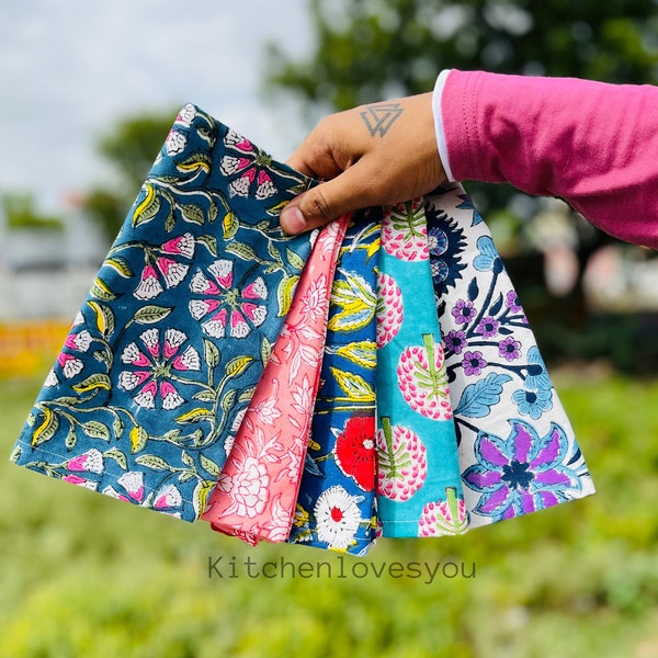 Mix and Match Assorted Napkins Loth, Eco-Friendly Cotton Napkins, Wedding Table Dinner Napkins, Block Print Napkins Cloth.