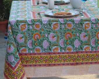 Mantel de algodón vintage rectangular/cuadrado/redondo, manteles con estampado de bloques indios con corredor/servilletas/manteles individuales, cubierta de mesa de fiesta bohemia.