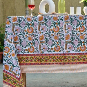 Vintage Cotton Block Print Tablecloth Rectangle/Square/Round Table Cloths With Runner/Napkins/Placemat Bohemian Party Table Cover.