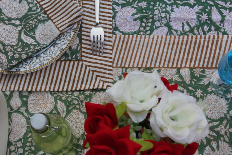 Rectangle/Square/Round Vintage Cotton Tablecloths With Runner/Napkins/Placemat Indian Block Print Table Cover Boho Party Table Decor. image 8