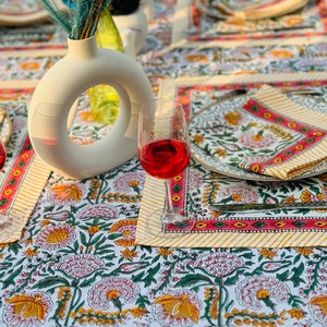 Rectangle/Square/Round Vintage Cotton Tablecloths With Runner/Napkins/Placemat Indian Block Print Table Cover Boho Party Table Decor. image 4