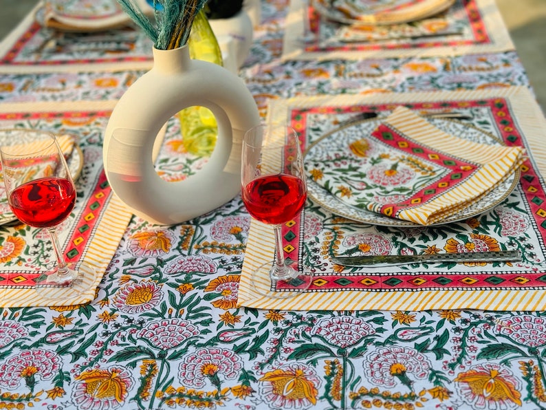 Rectangle/Square/Round Vintage Cotton Tablecloths With Runner/Napkins/Placemat Indian Block Print Table Cover Boho Party Table Decor. zdjęcie 4