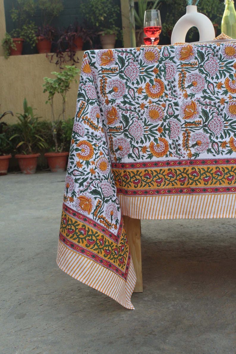 Rectangle/Square/Round Vintage Cotton Tablecloths With Runner/Napkins/Placemat Indian Block Print Table Cover Boho Party Table Decor. zdjęcie 3