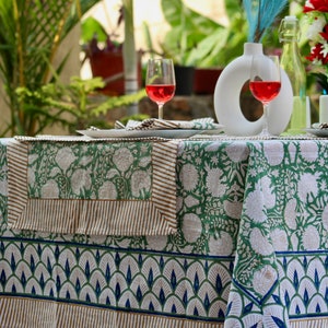 Rectangle/Square/Round Vintage Cotton Tablecloths With Runner/Napkins/Placemat Indian Block Print Table Cover Boho Party Table Decor. Pattern - 04