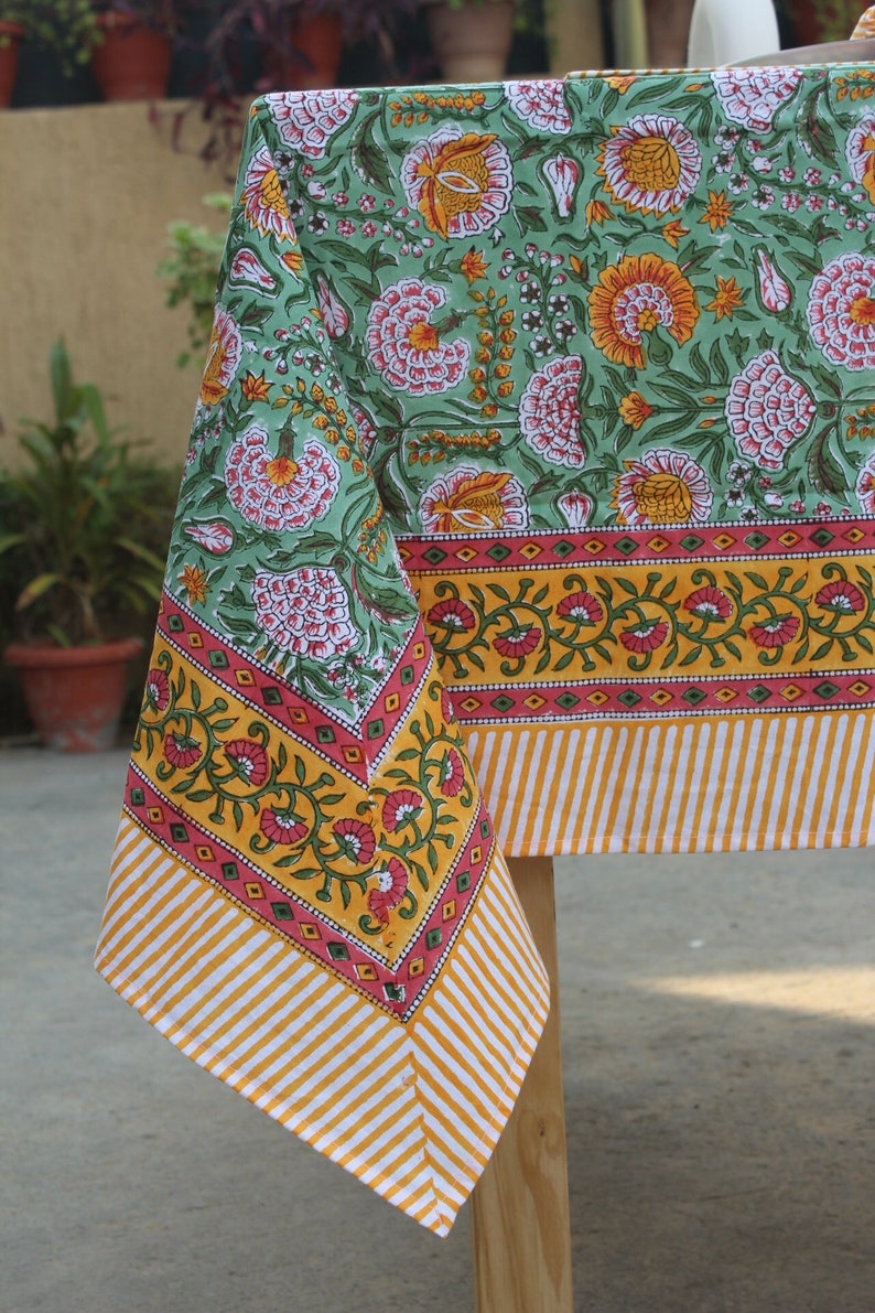 Rectangle/Square/Round Vintage Cotton Tablecloths With Runner/Napkins/Placemat Indian Block Print Table Cover Boho Party Table Decor. Pattern - 01