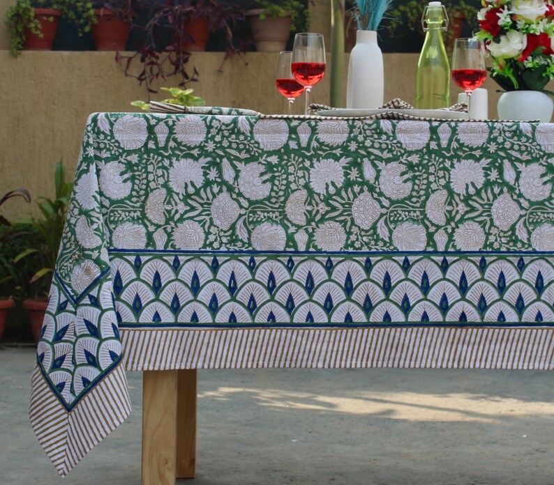 Vintage Cotton Hand Block Print Tablecloth Rectangle/Square/Round Table Cloths With Runner/Napkins/Placemat Boho Party Table Cover. image 6