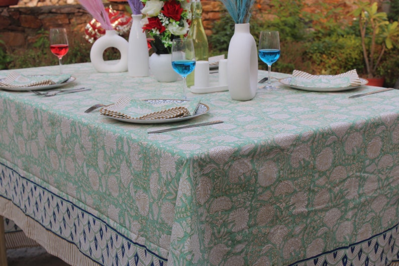 Rectangle/Square/Round Vintage Cotton Tablecloths With Runner/Napkins/Placemat Indian Block Print Table Cover Boho Party Table Decor. image 10