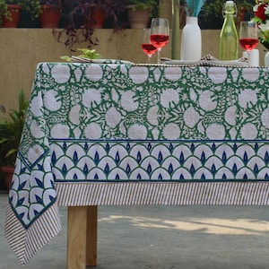 Vintage Cotton Block Print Tablecloth Rectangle/Square/Round Table Cloths With Runner/Napkins/Placemat Bohemian Party Table Cover.