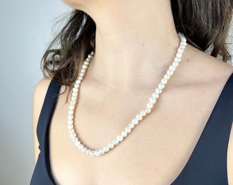 Natural Pearl Beaded Necklace with 925 Sterling Silver | Natural Gemstone Jewelry