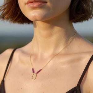 Ruby Necklace | 14K Gold Plated Sterling Silver | Faceted Gemstone Necklace | Minimal Red Gemstone Necklace | Dainty Natural Stone Jewelry