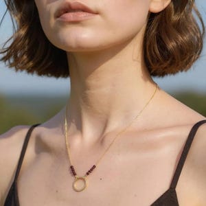 Garnet Silver Necklace | 14K Gold Plated Sterling Silver | Faceted Red Gemstone Necklace | Dainty Garnet Jewelry