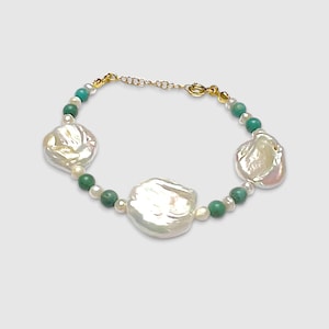 Turquoise and Keshi Pearl Bracelet, Baroque Stick Pearl Bracelet, 925 Sterling Silver, Handmade Statement Jewelry, Blue Stone Bracelet