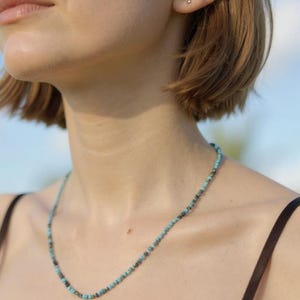 Natural Persian Turquoise Gemstone Necklace, Genuine Turquoise Crystal Choker | 3mm Turquoise Bead Necklace, Natural Gemstone Jewelry