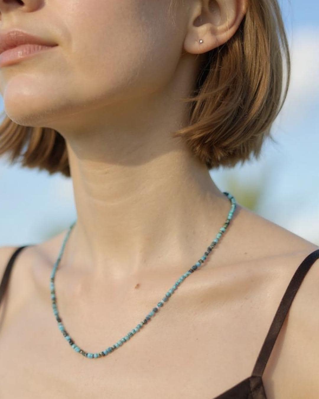 Natural Persian Turquoise Gemstone Necklace, Genuine Turquoise Crystal Choker | 3mm Turquoise Bead Necklace, Natural Gemstone Jewelry