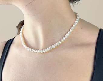 Fresh Water Pearl Necklace with 925 Sterling Silver, 5x6mm Pearl Choker | Natural Gemstone Jewelry