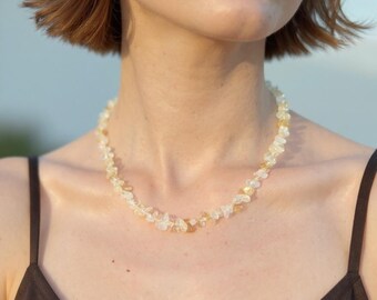 Citrine Necklace | Citrine Bead Chokers | Natural Crystal Choker Necklaces | Vibrant Summer Jewelry | Natural Gemstone Jewelry