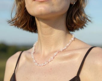 Rose Quartz Necklace | Rose Quartz Gemstone Necklace | Gemstone Bead Necklace | Healing Crystal Necklace | Natural Gemstone Jewelry