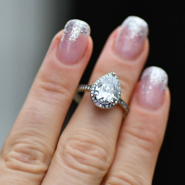 Sprankelende Teardrop Halo Ring 925 Zilver Perfect cadeau voor haar / vrouw of jezelf :)