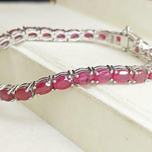 Oval Ruby Tennis Bracelet in Sterling Silver - July Birthstone