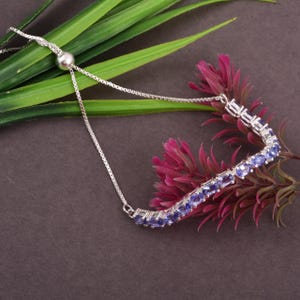 Oval cut Natural Tanzanite Bolo Bracelet Sterling silver, December birthstone,Party wear Gift,Gift for women, Weeding Gift.