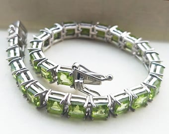 Square Peridot Tennis Bracelet: Sterling Silver August Birthstone