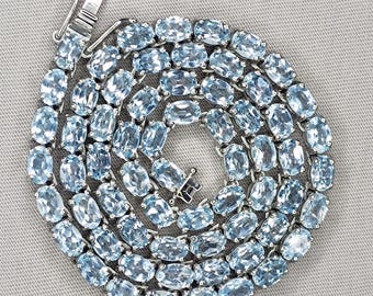 Sky Blue Topaz Tennis Necklace: Sterling Silver December Birthstone