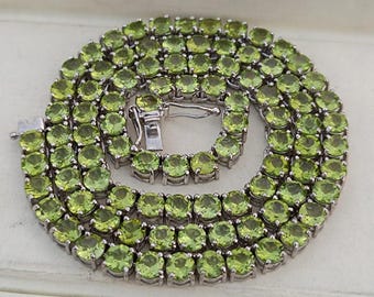 Peridot Tennis Necklace: Round Cut Sterling Silver August Birthstone