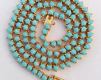 Natural Turquoise Tennis Necklace: Sterling Silver December Birthstone