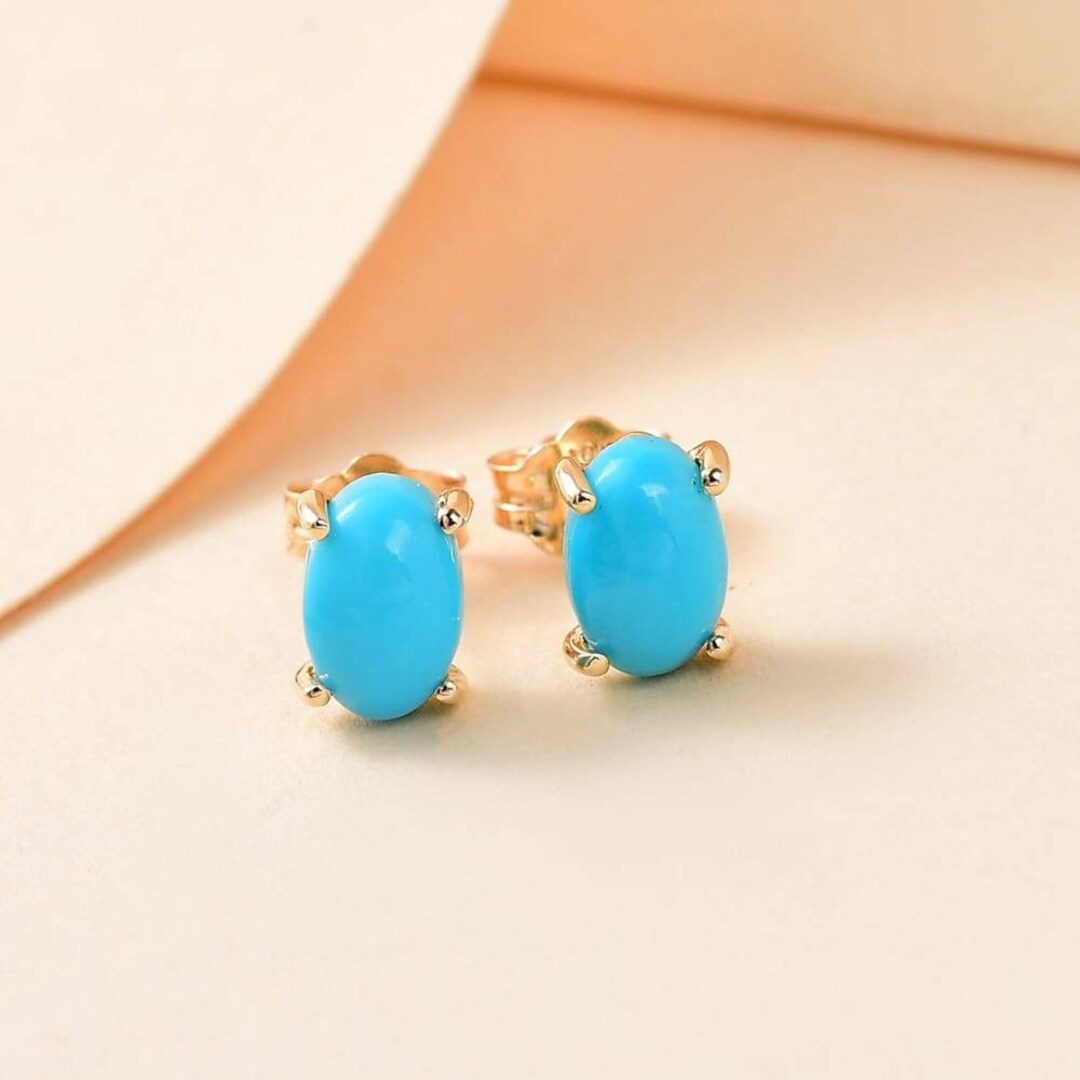 Oval Natural Turquoise Stud Earring in Sterling Silver, December