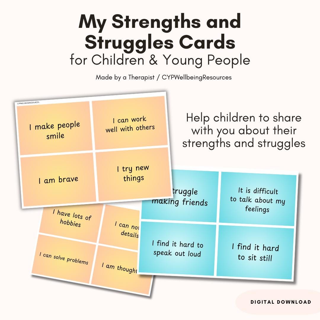 Strength Cards Examples My Strengths and Struggles Cards - Help Children to Open up About ...