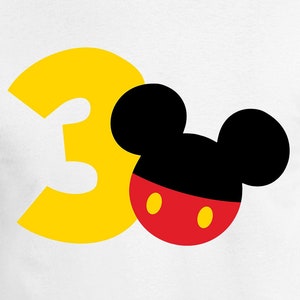 Arquivos de corte digital do 3º aniversário do Mickey | Cricut | Silhueta camafeu | Arquivos de corte SVG | Arquivos Digitais | PDF | Eps | DXF | PNG | Três anos de idade