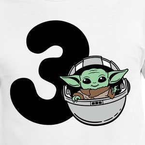 Pliki do cięcia cyfrowego Baby Yoda w wieku trzech lat | Cricut | Silhouette Cameo | Plik do cięcia Svg | Pliki cyfrowe | PDF | Eps | DxF | PnG | 3 lata