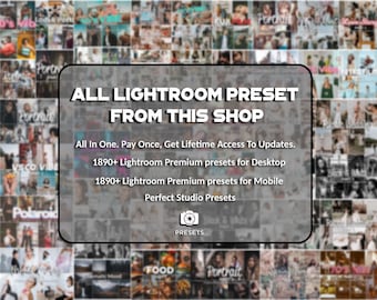 Megapaquete con más de 1890 ajustes preestablecidos de Lightroom: escritorio y móvil (acceso de por vida)