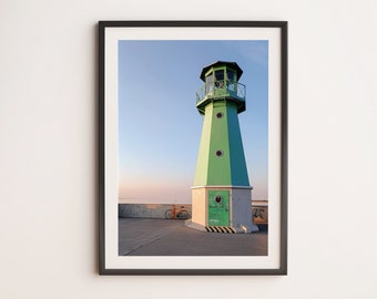 Impresión fotográfica costera del Faro Verde: Decoración de casa de playa (Descarga digital)