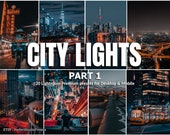 20 Lightroom Presets City Lights part 1, Cinematic Night, Urban Presets, City Preset, Film, Lights Presets, Street Architecture, Building