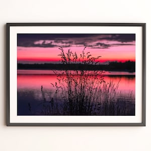 Sunset Lake Photography Print: Pink Sky Landscape (Digital Download)