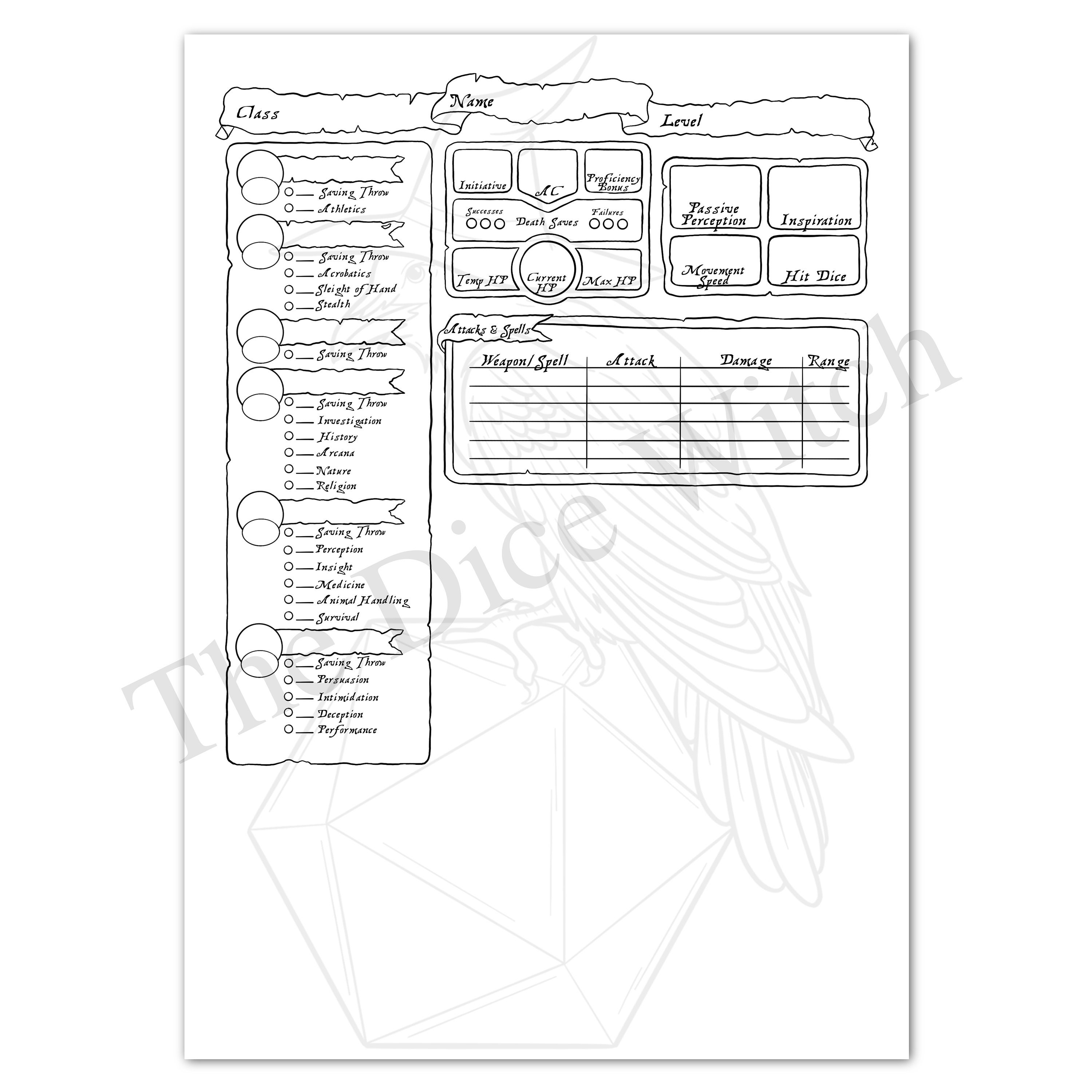 Rpg Note Sheet RPG Character Sheet and Spell Sheet Digital Download - Etsy Australia