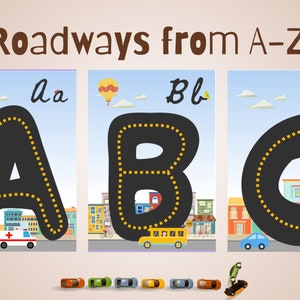 Alphabet Roadway Playmat A-Z activity, Homeschool Flash Cards, Speech Therapy Cards, Classroom decor, Gift for Toddler, Gift for Teacher ABA