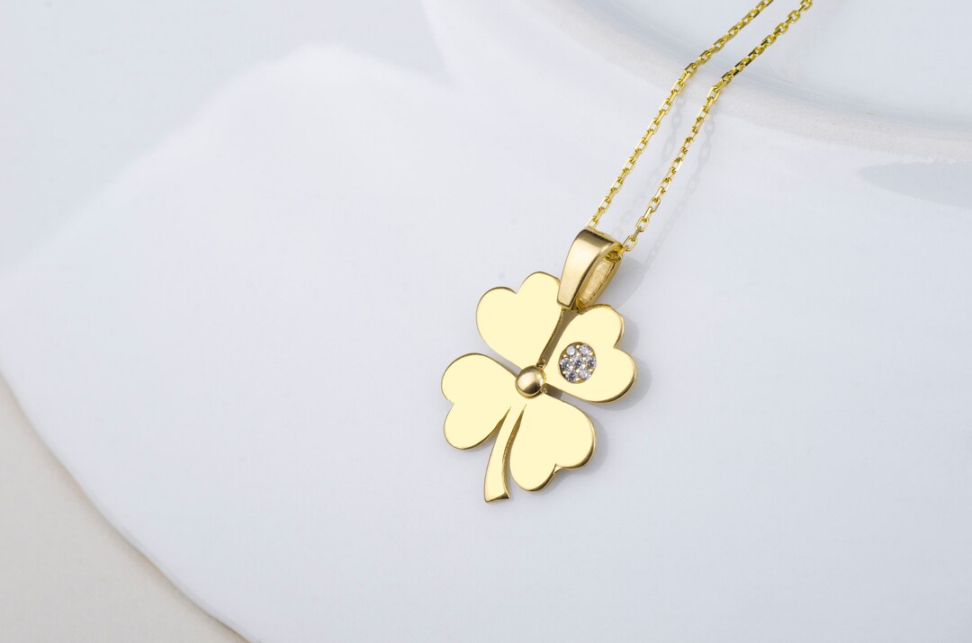 Real 14K Solid Gold Four Leaf Clover Necklace Clover Jewelry Etsy
