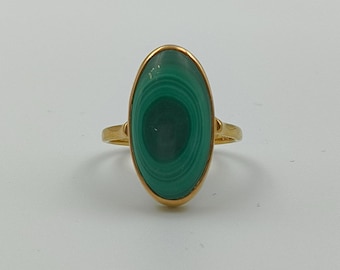 Anillo de malaquita, anillo delicado, anillo de piedras preciosas, anillo de oro de 14k, joyería de plata con malaquita, anillo de regalo de Navidad hecho a mano, anillo precioso de malaquita